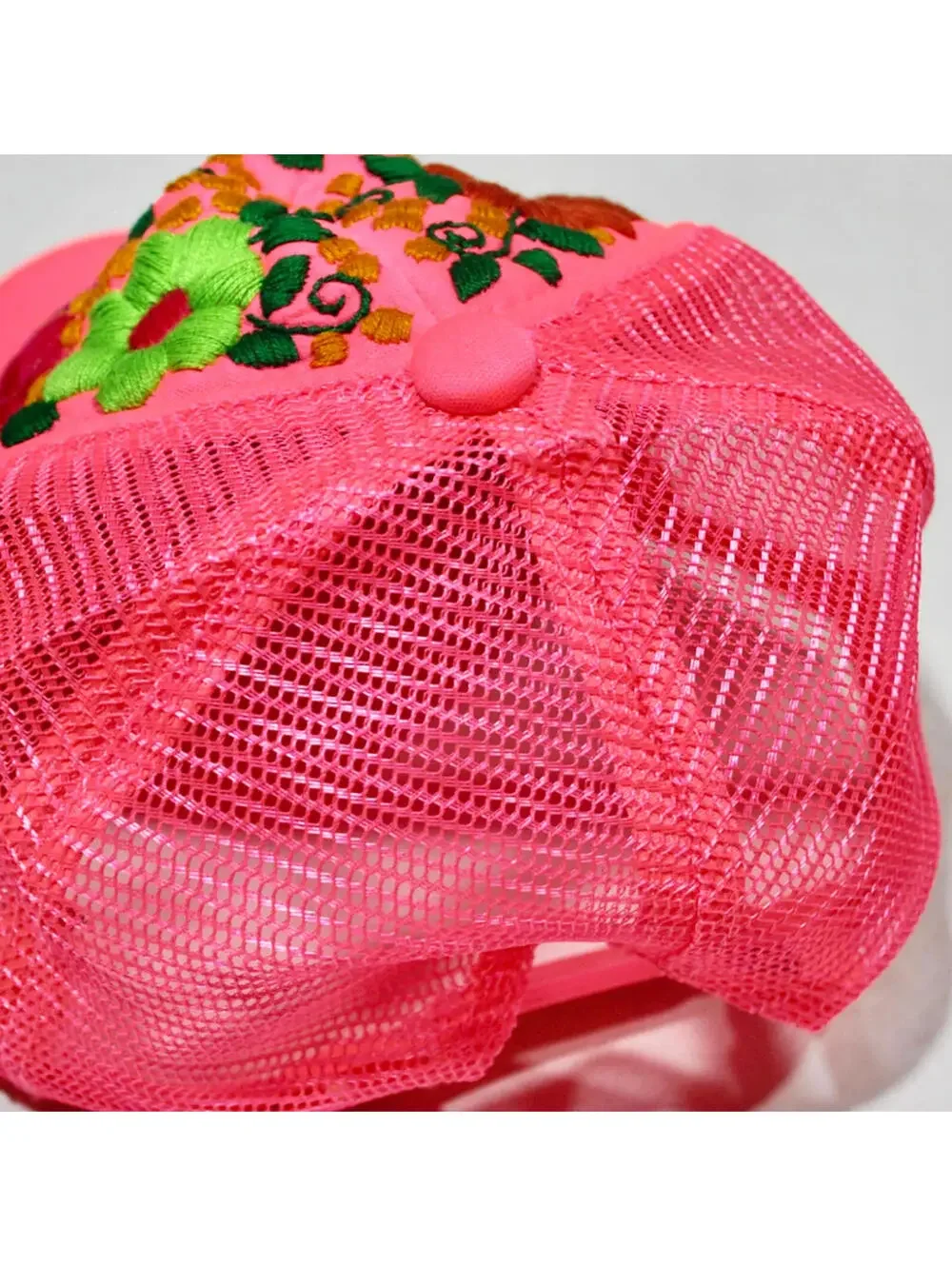 Vintage Hand Sewn Flower Thread Embroider Pink Trucker Snapback Hat Cap